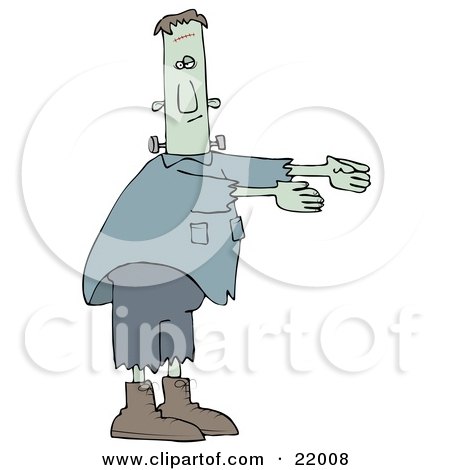 Clipart Illustration of Frankenstein With Torn Clothes And Boots, Walking With His Arms Out In Front Of Him by djart