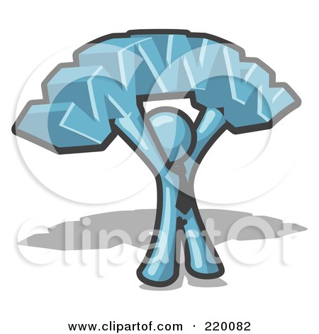 Royalty-Free (RF) Clipart Illustration of a Proud Denim Blue Business Man Holding WWW Over His Head  by Leo Blanchette