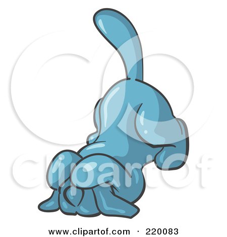 Royalty-Free (RF) Clipart Illustration of a Scared Denim Blue Tick Hound Dog Covering His Head With His Front Paws  by Leo Blanchette