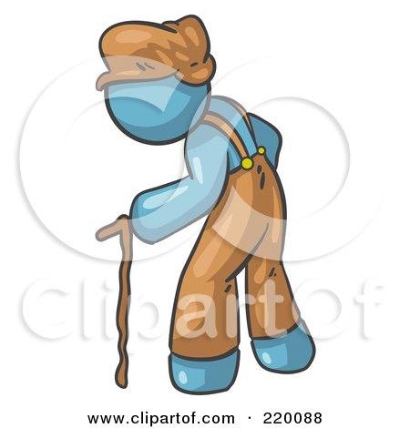 Royalty-Free (RF) Clipart Illustration of an Old Senior Denim Blue Man Hunched Over And Walking With The Assistance Of A Cane  by Leo Blanchette