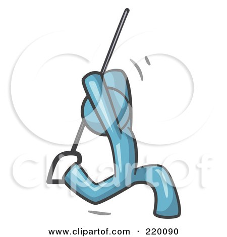 Royalty-Free (RF) Clipart Illustration of a Denim Blue Man Design Mascot Swinging On A Rope by Leo Blanchette