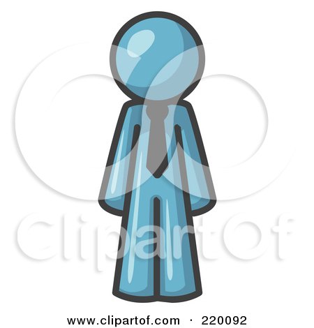 Royalty-Free (RF) Clipart Illustration of a Denim Blue Business Man Wearing a Tie, Standing With His Arms at His Side by Leo Blanchette