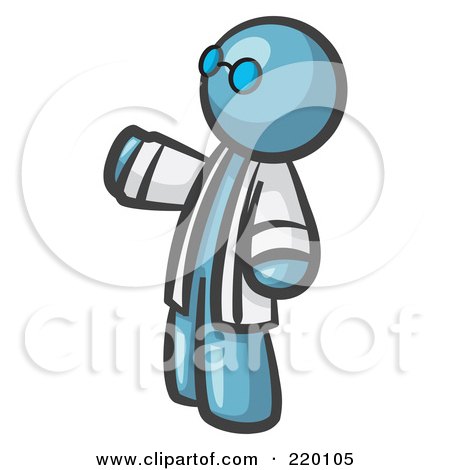 Royalty-Free (RF) Clipart Illustration of a Denim Blue Man Scientist Wearing Blue Glasses And A Lab Coat by Leo Blanchette