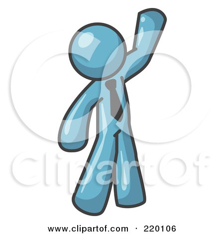 Royalty-Free (RF) Clipart Illustration of a Friendly Denim Blue Man Greeting and Waving by Leo Blanchette