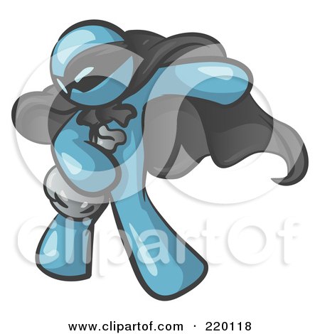 Royalty-Free (RF) Clipart Illustration of a Denim Blue Man In A Mask And Cape, Stealing Belongings In A Bag by Leo Blanchette