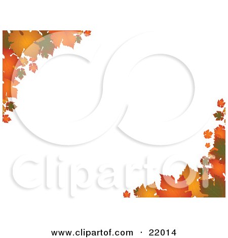 Clipart Picture of Autumn Leaves In Orange And Yellow Hues On The Corners Over A Horizontal White Background by elaineitalia