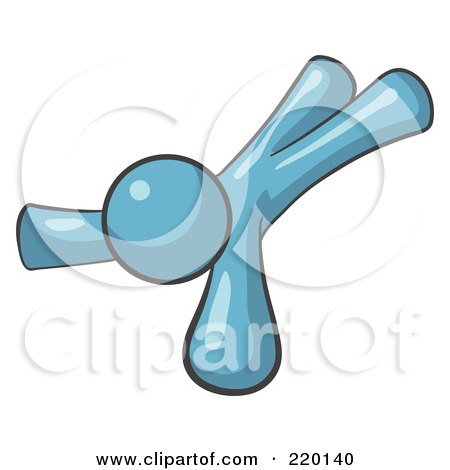 Royalty-Free (RF) Clipart Illustration of an Injured Denim Blue Man Lying On His Face And Stomach After Being Injured On The Job, Or Someone Who Is Leaping For Something They Desire  by Leo Blanchette