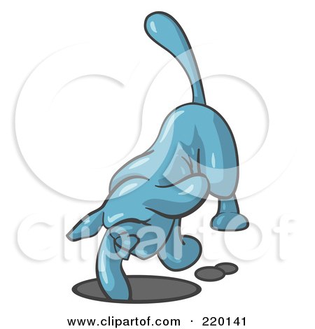 Royalty-Free (RF) Clipart Illustration of a Denim Blue Tick Hound Dog Digging a Hole by Leo Blanchette