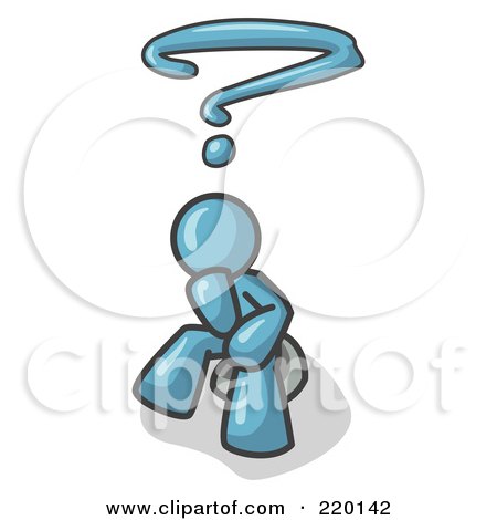 Royalty-Free (RF) Clipart Illustration of a Confused Denim Blue Business Man With a Questionmark Over His Head by Leo Blanchette