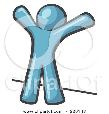 Royalty-Free (RF) Clipart Illustration of a Denim Blue Man Up Against A Wall, His Arms Up, Prepared To Be Searched by Leo Blanchette