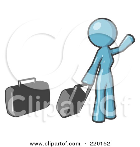 Royalty-Free (RF) Clipart Illustration of a Denim Blue Woman With Luggage, Waving For A Taxi by Leo Blanchette