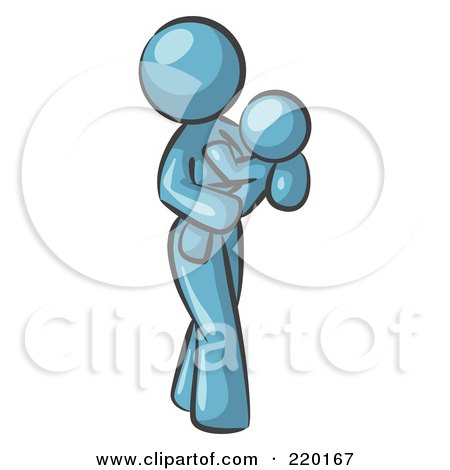 Royalty-Free (RF) Clipart Illustration of a Denim Blue Woman Carrying Her Child In Her Arms, Symbolizing Motherhood And Parenting by Leo Blanchette