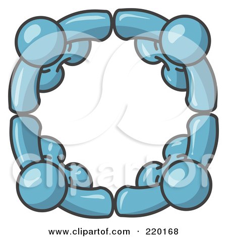 Royalty-Free (RF) Clipart Illustration of Four Denim Blue People Standing in a Circle and Holding Hands For Teamwork and Unity by Leo Blanchette