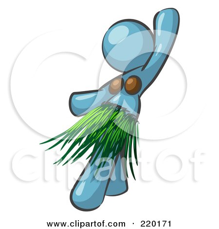 Royalty-Free (RF) Clipart Illustration of a Denim Blue Hula Dancer Woman In A Grass Skirt And Coconut Shells, Performing At A Luau by Leo Blanchette