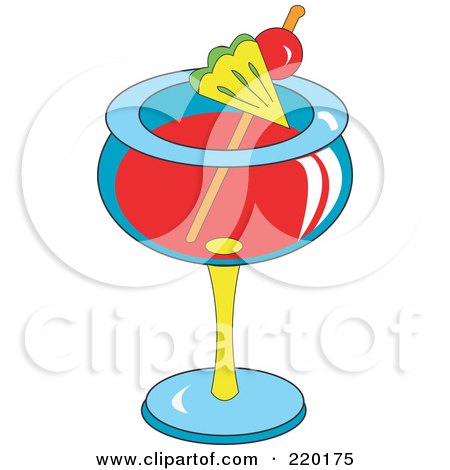 Royalty-Free (RF) Clipart Illustration of a Cherry And Pineapple Garnish On A Red Mai Tai Alcoholic Beverage by erikalchan