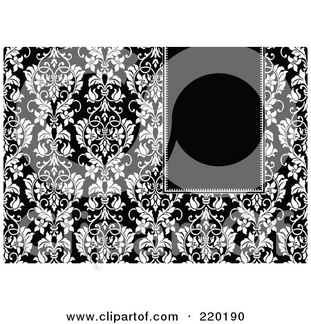 Royalty-Free (RF) Clipart Illustration of a Formal Black And White Floral Invitation Border With Copyspace - 45 by BestVector