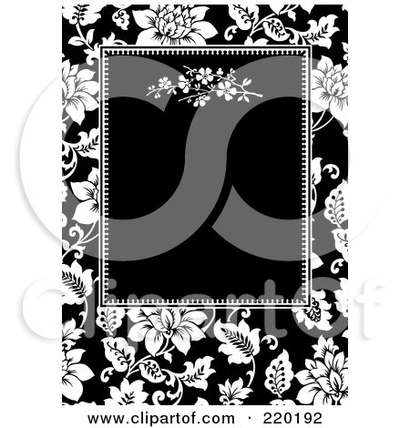 Royalty-Free (RF) Clipart Illustration of a Formal Black And White Floral Invitation Border With Copyspace - 3 by BestVector