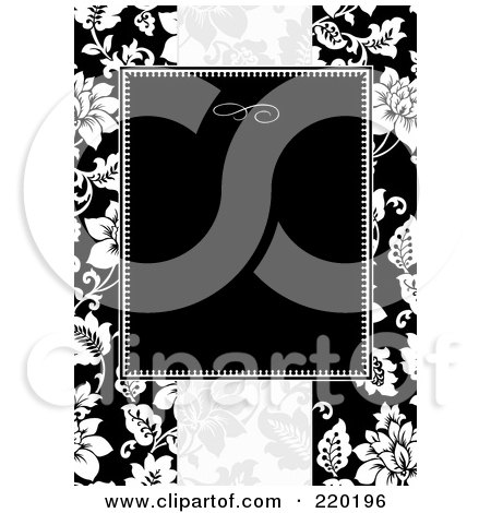 Royalty-Free (RF) Clipart Illustration of a Formal Black And White Floral Invitation Border With Copyspace - 4 by BestVector