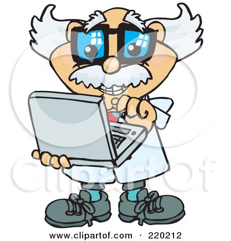 Royalty-Free (RF) Clipart Illustration of a Senior Professor Holding And Using A Laptop Computer by Dennis Holmes Designs