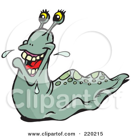 Royalty-Free (RF) Clipart Illustration of a Green Spotted Slug With A Grin And Sweat Drops by Dennis Holmes Designs