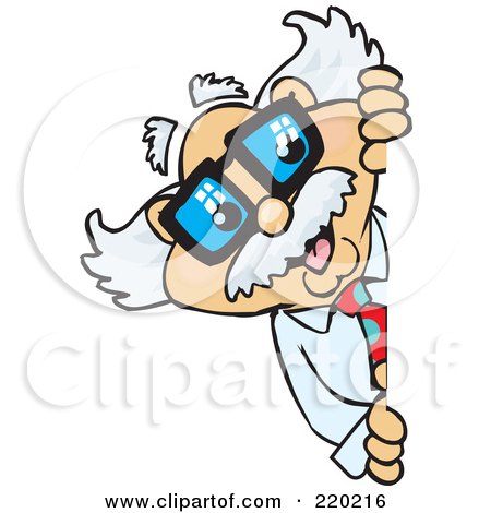 Royalty-Free (RF) Clipart Illustration of a Senior Professor Looking Around A Blank Sign Board by Dennis Holmes Designs