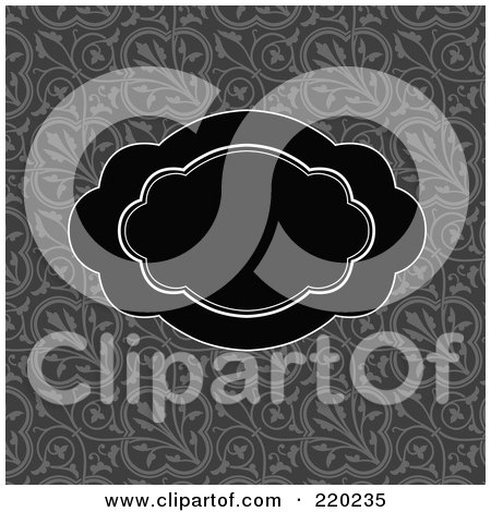 Royalty-Free (RF) Clipart Illustration of a Formal Invitation Design Of A Black Cloud Box Over A Gray Floral Pattern by BestVector