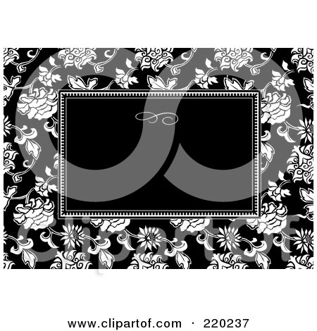 Royalty-Free (RF) Clipart Illustration of a Formal Black And White Floral Invitation Border With Copyspace - 7 by BestVector