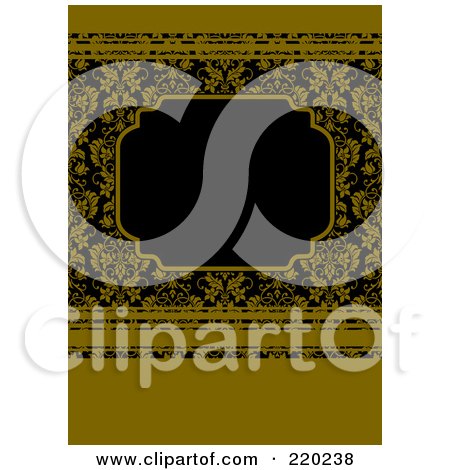 Royalty-Free (RF) Clipart Illustration of a Formal Invitation Design Of A Black Box Over A Dark Yellow Floral And Stripes Pattern by BestVector