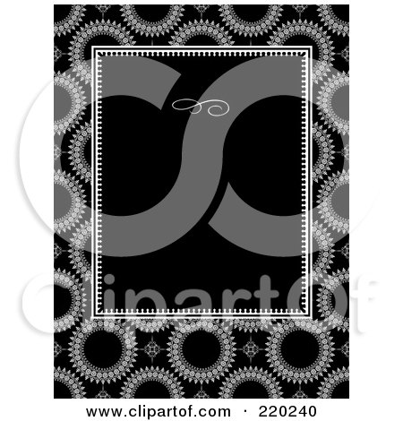 Royalty-Free (RF) Clipart Illustration of a Formal Invitation Design Of A Black Box Over A Pattern Of Circles On Black by BestVector
