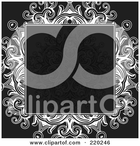 Royalty-Free (RF) Clipart Illustration of a Formal Invitation Design Of A Black Square And White Swirls Over Black by BestVector