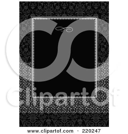 Royalty-Free (RF) Clipart Illustration of a Formal Black And White Floral Invitation Border With Copyspace - 56 by BestVector