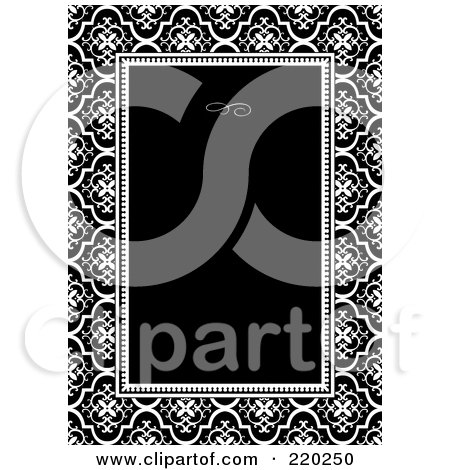 Royalty-Free (RF) Clipart Illustration of a Formal Invitation Design Of A Black Box Over A Floral Pattern by BestVector