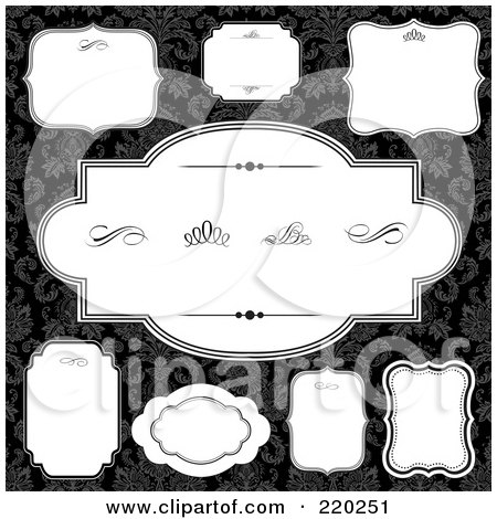 Royalty-Free (RF) Clipart Illustration of a Digital Collage Of Frame And Certificate Borders On Black Floral by BestVector