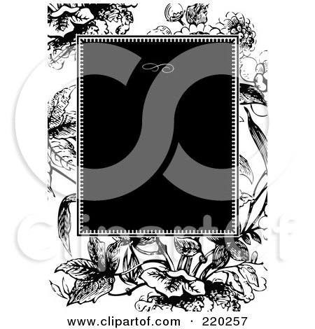Royalty-Free (RF) Clipart Illustration of a Formal Black And White Floral Invitation Border With Copyspace - 54 by BestVector