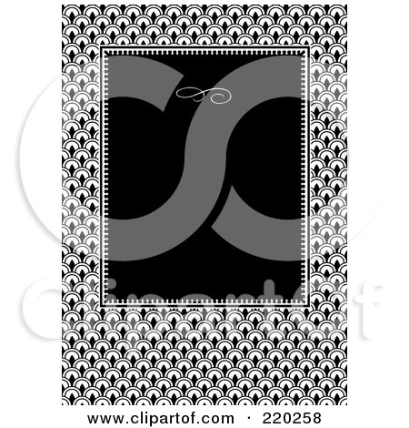 Royalty-Free (RF) Clipart Illustration of a Formal Invitation Design Of A Black Box Over A Scales Pattern by BestVector