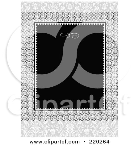 Royalty-Free (RF) Clipart Illustration of a Formal Black And White Floral Invitation Border With Copyspace - 55 by BestVector