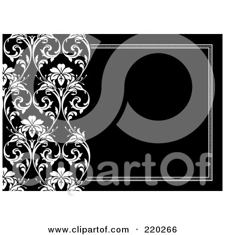 Royalty-Free (RF) Clipart Illustration of a Formal Black And White Floral Invitation Border With Copyspace - 20 by BestVector
