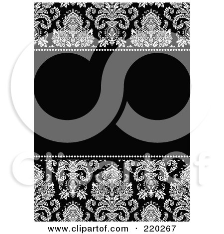 Royalty-Free (RF) Clipart Illustration of a Formal Black And White Floral Invitation Border With Copyspace - 18 by BestVector