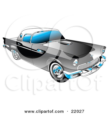 Clipart Illustration of a Black 1955 Ford Thunderbird Car With A White Removable Fiberglass Top And Chrome Accents by Andy Nortnik