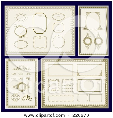 Royalty-Free (RF) Clipart Illustration of a Digital Collage Of Frame And Certificate Borders On Blue by BestVector
