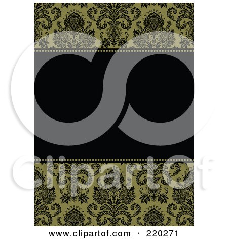 Royalty-Free (RF) Clipart Illustration of a Formal Invitation Design Of A Black Box Over A Green Damask Pattern by BestVector