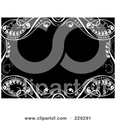 Royalty-Free (RF) Clipart Illustration of an Ornate Border Of White Leafy Vines Around Black Space by BestVector