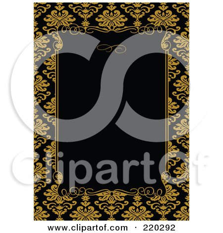 Royalty-Free (RF) Clipart Illustration of a Formal Invitation Design Of A Black Box Over A Golden Yellow Floral Pattern by BestVector