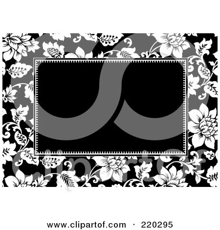 Royalty-Free (RF) Clipart Illustration of a Formal Black And White Floral Invitation Border With Copyspace - 17 by BestVector