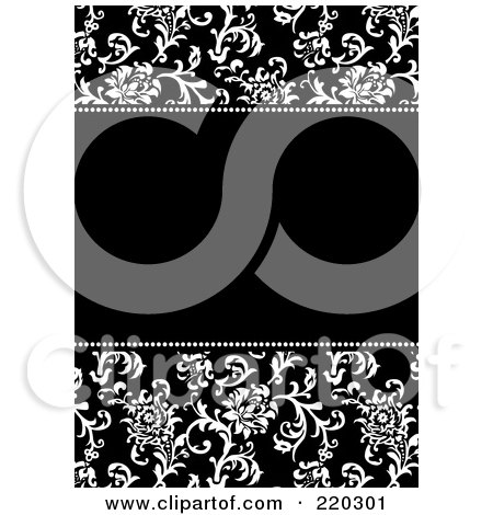 Royalty-Free (RF) Clipart Illustration of a Formal Black And White Floral Invitation Border With Copyspace - 13 by BestVector