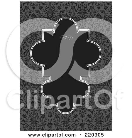 Royalty-Free (RF) Clipart Illustration of a Formal Invitation Design Of A Unique Black Box Over A Gray Floral Pattern by BestVector