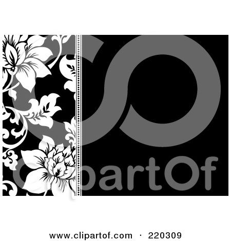 Royalty-Free (RF) Clipart Illustration of a Formal Black And White Floral Invitation Border With Copyspace - 24 by BestVector