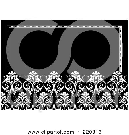 Royalty-Free (RF) Clipart Illustration of a Formal Black And White Floral Invitation Border With Copyspace - 23 by BestVector