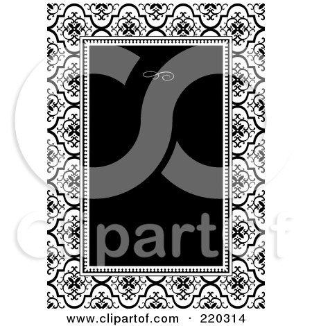 Royalty-Free (RF) Clipart Illustration of a Formal Invitation Design Of A Black Box Over A Black And White Damask Pattern by BestVector