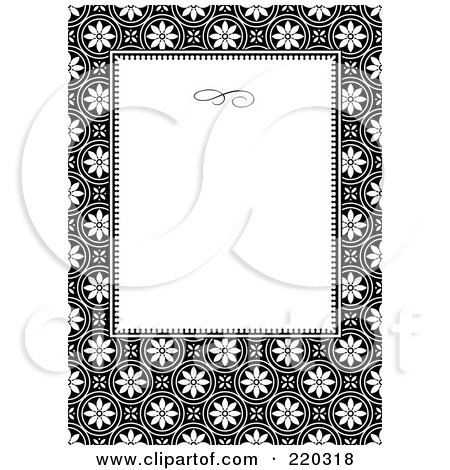 Royalty-Free (RF) Clipart Illustration of a Formal Black And White Floral Invitation Border With Copyspace - 10 by BestVector